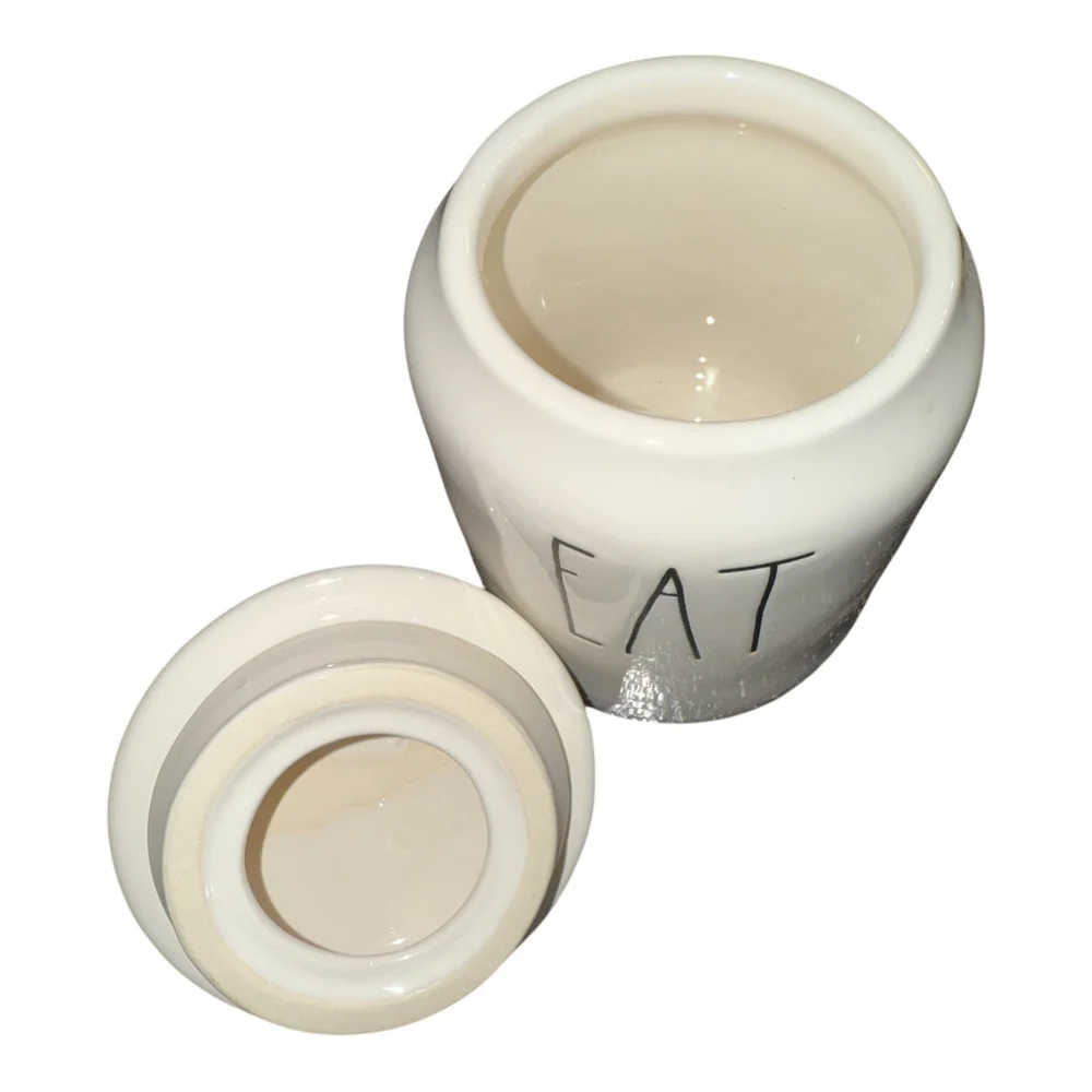 Rae Dunn White Ceramic Kitchen Canister with EAT Design, Food Storage Con